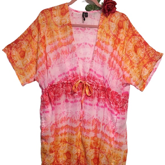 Poncho Beach Cover Up Jacket Boho Partocruz Ombre’ Thin Kimono Med EUC - Picture 1 of 10